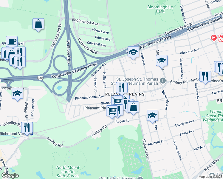 map of restaurants, bars, coffee shops, grocery stores, and more near 37 Pleasant Plains Avenue in Staten Island