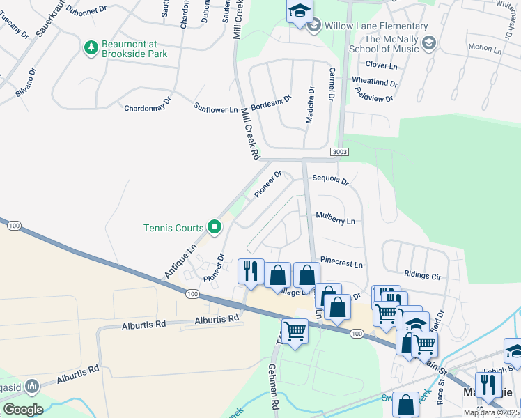 map of restaurants, bars, coffee shops, grocery stores, and more near 2813 Sequoia Drive in Macungie