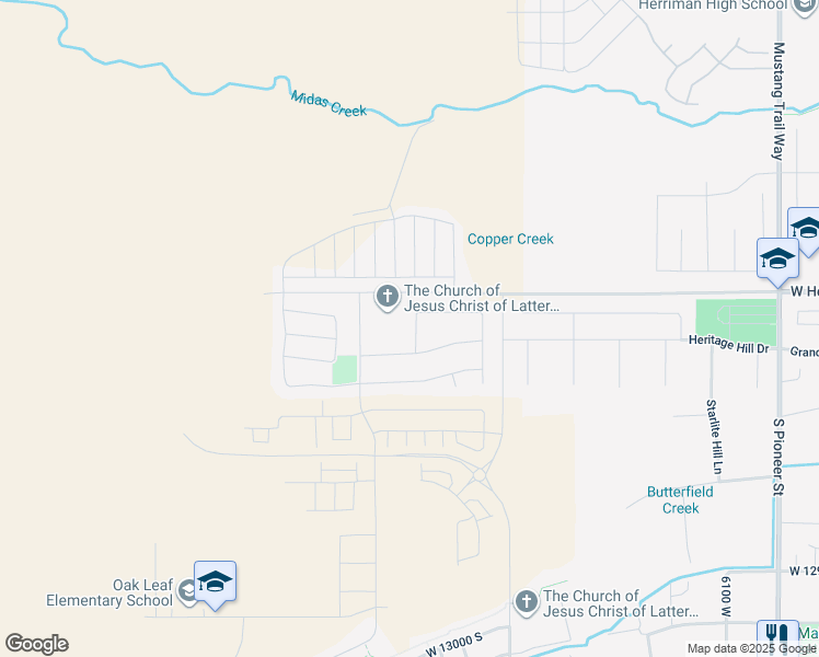 map of restaurants, bars, coffee shops, grocery stores, and more near 6536 Timberbrook Road in Herriman