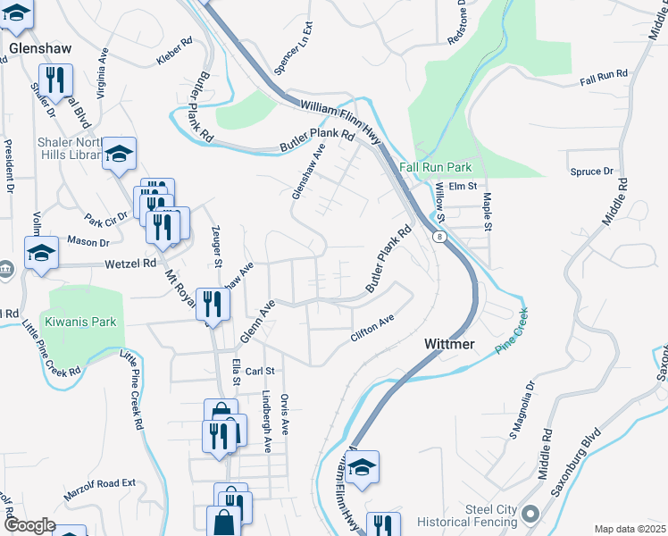 map of restaurants, bars, coffee shops, grocery stores, and more near 1489 Maple Avenue in Glenshaw