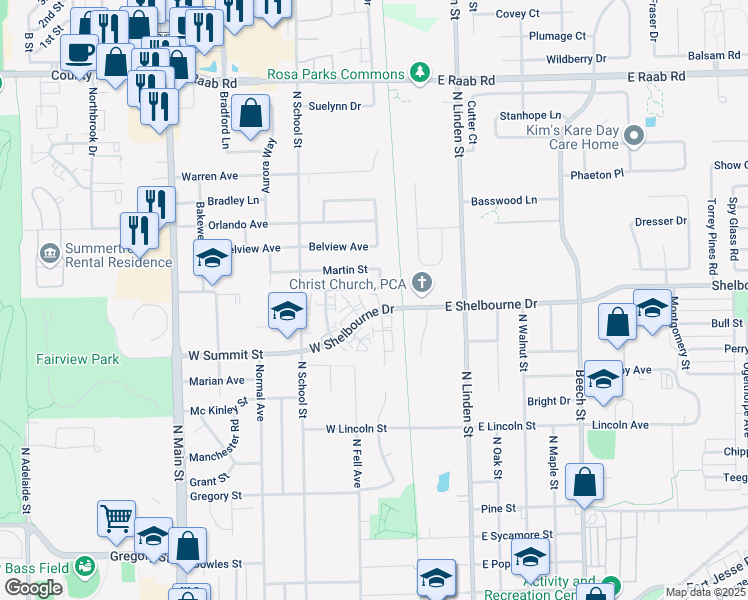 map of restaurants, bars, coffee shops, grocery stores, and more near in Normal