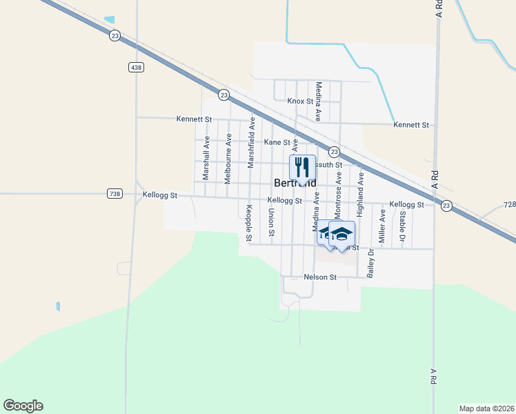 map of restaurants, bars, coffee shops, grocery stores, and more near 301-325 Union St in Bertrand
