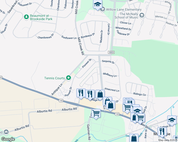 map of restaurants, bars, coffee shops, grocery stores, and more near 6626 Blue Heather Court in Macungie