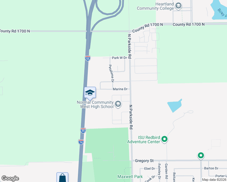 map of restaurants, bars, coffee shops, grocery stores, and more near 1827 Marina Drive in Normal