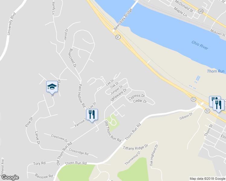 map of restaurants, bars, coffee shops, grocery stores, and more near 200 Juniper Drive in Coraopolis