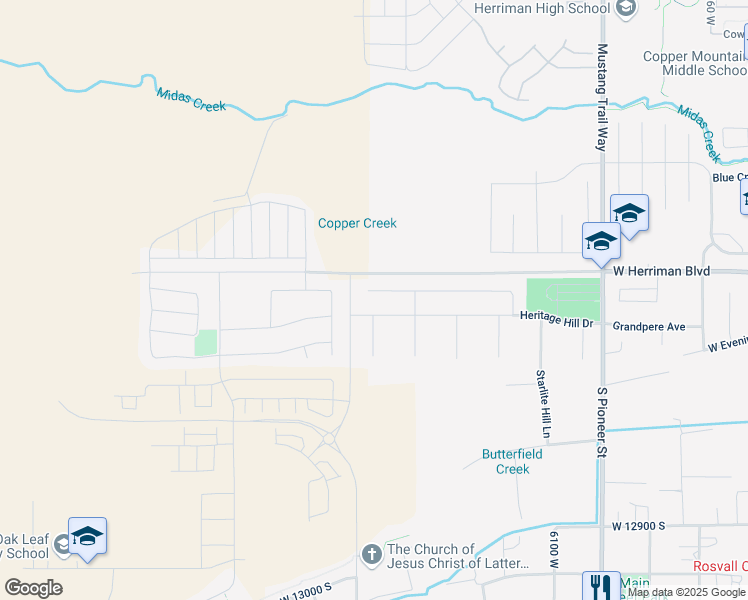 map of restaurants, bars, coffee shops, grocery stores, and more near 6369 Patriot Hill Court in Herriman