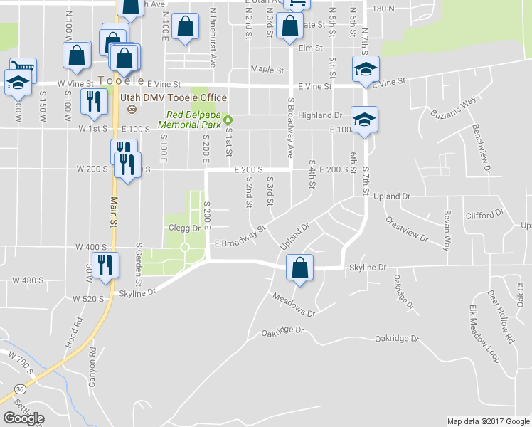 map of restaurants, bars, coffee shops, grocery stores, and more near 304 South 3rd Street in Tooele