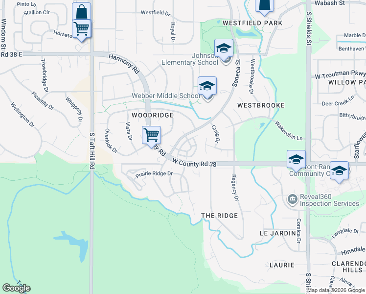 map of restaurants, bars, coffee shops, grocery stores, and more near 4500 Seneca Street in Fort Collins
