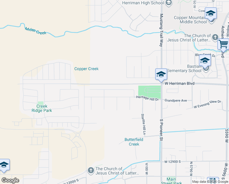 map of restaurants, bars, coffee shops, grocery stores, and more near 6267 Heritage Hill Drive in Herriman