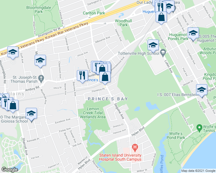 map of restaurants, bars, coffee shops, grocery stores, and more near 7 Oswald Place in Staten Island