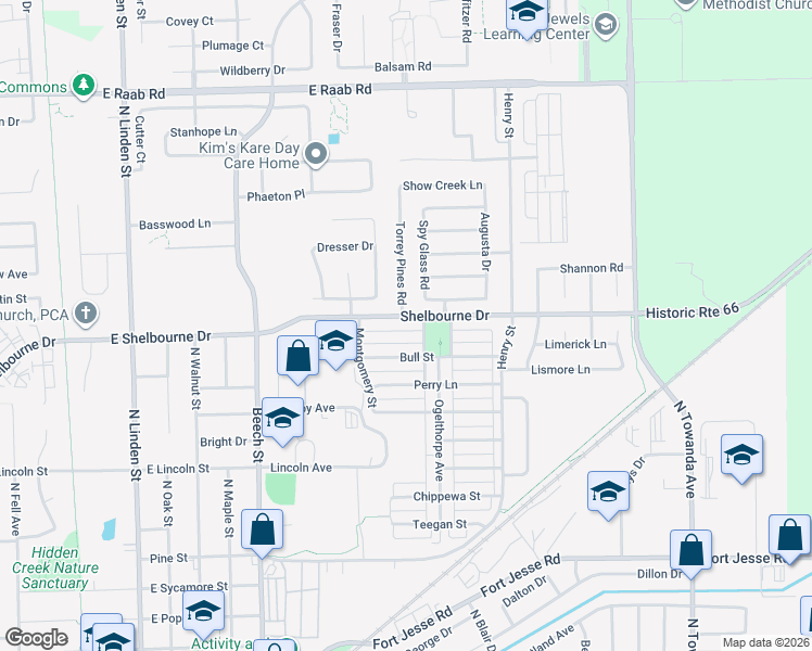 map of restaurants, bars, coffee shops, grocery stores, and more near 916 Bull Street in Normal