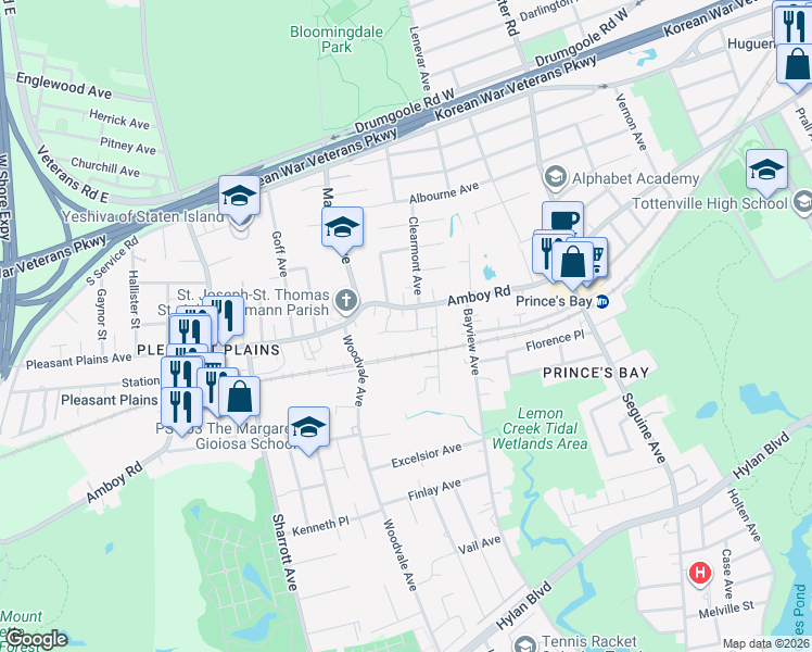map of restaurants, bars, coffee shops, grocery stores, and more near 34 Utica Street in Staten Island