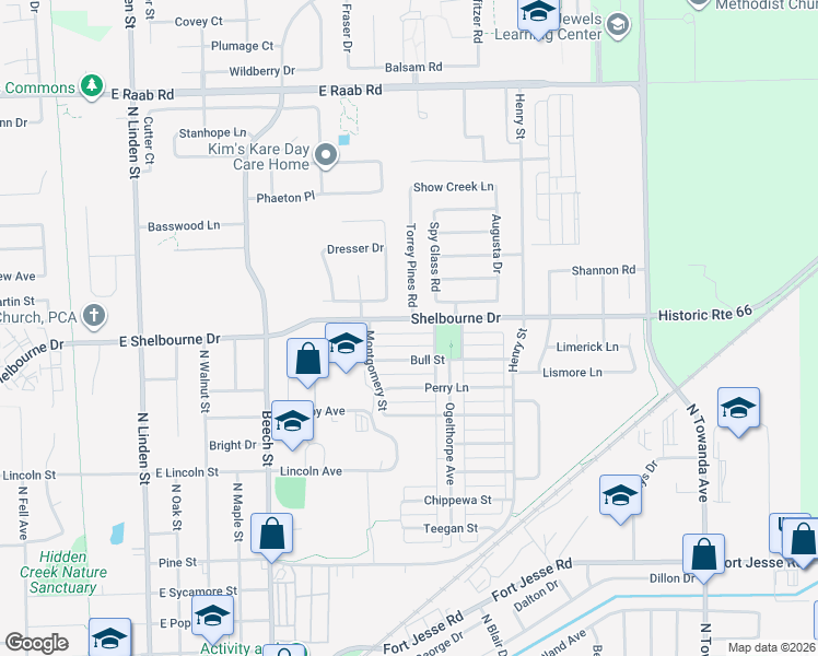 map of restaurants, bars, coffee shops, grocery stores, and more near 916 Bull Street in Normal