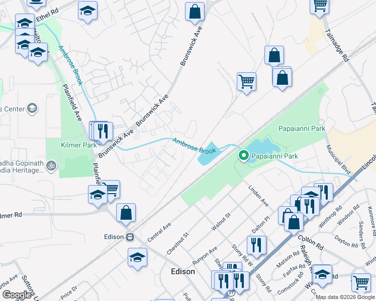 map of restaurants, bars, coffee shops, grocery stores, and more near 16 Raspberry Court in Edison