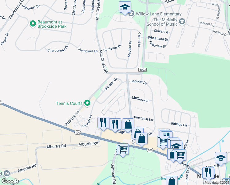 map of restaurants, bars, coffee shops, grocery stores, and more near 6490 Pioneer Drive in Macungie