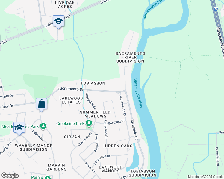 map of restaurants, bars, coffee shops, grocery stores, and more near 3282 Sacramento Drive in Redding