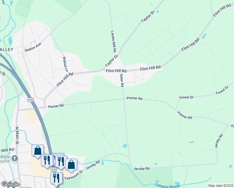 map of restaurants, bars, coffee shops, grocery stores, and more near 7000 Suter Road in Coopersburg
