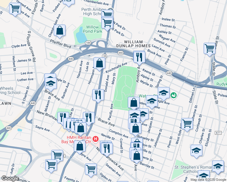 map of restaurants, bars, coffee shops, grocery stores, and more near 724 Mary Street in Perth Amboy
