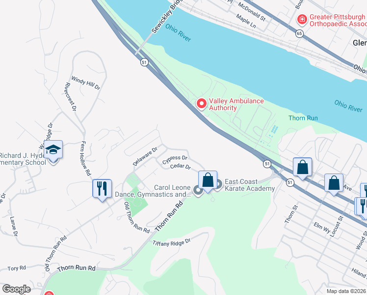 map of restaurants, bars, coffee shops, grocery stores, and more near 356 Hemlock Drive in Carnot-Moon