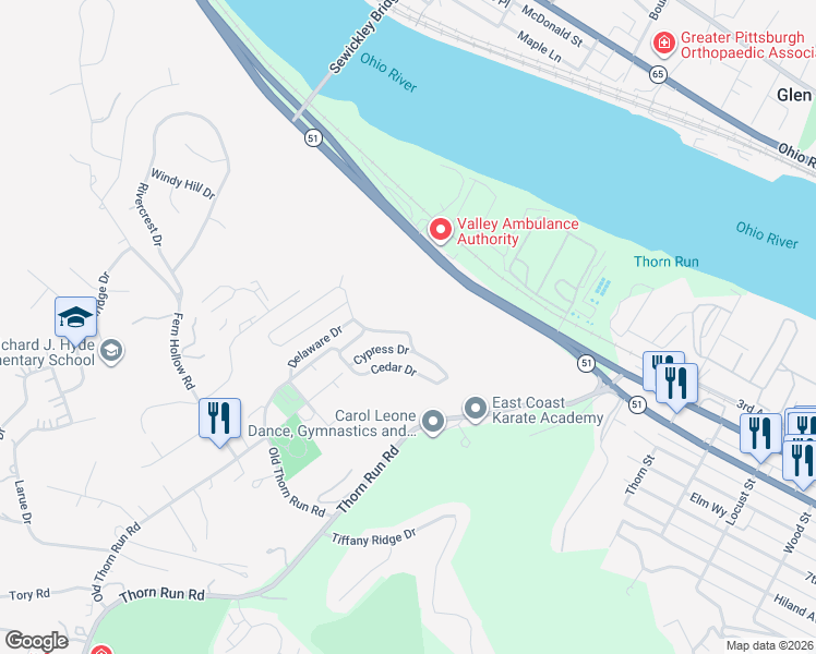 map of restaurants, bars, coffee shops, grocery stores, and more near 356 Hemlock Drive in Coraopolis