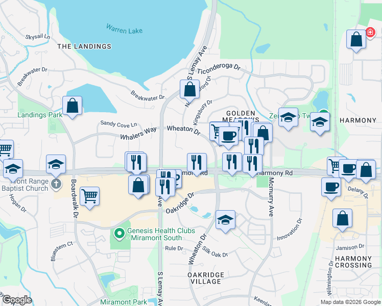 map of restaurants, bars, coffee shops, grocery stores, and more near 4470 South Lemay Avenue in Fort Collins
