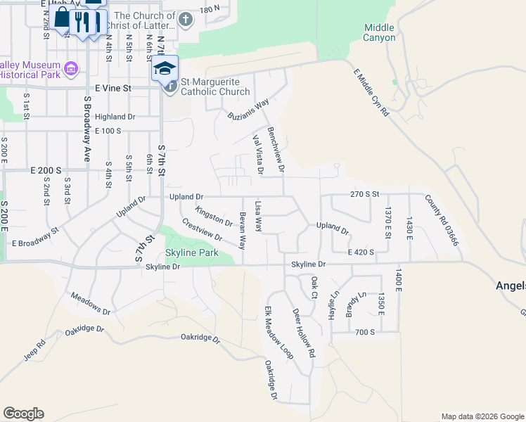 map of restaurants, bars, coffee shops, grocery stores, and more near 745 Upland Drive in Tooele