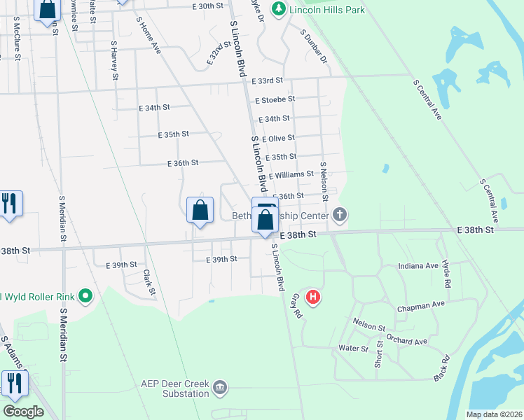 map of restaurants, bars, coffee shops, grocery stores, and more near 3545 South Lincoln Boulevard in Marion