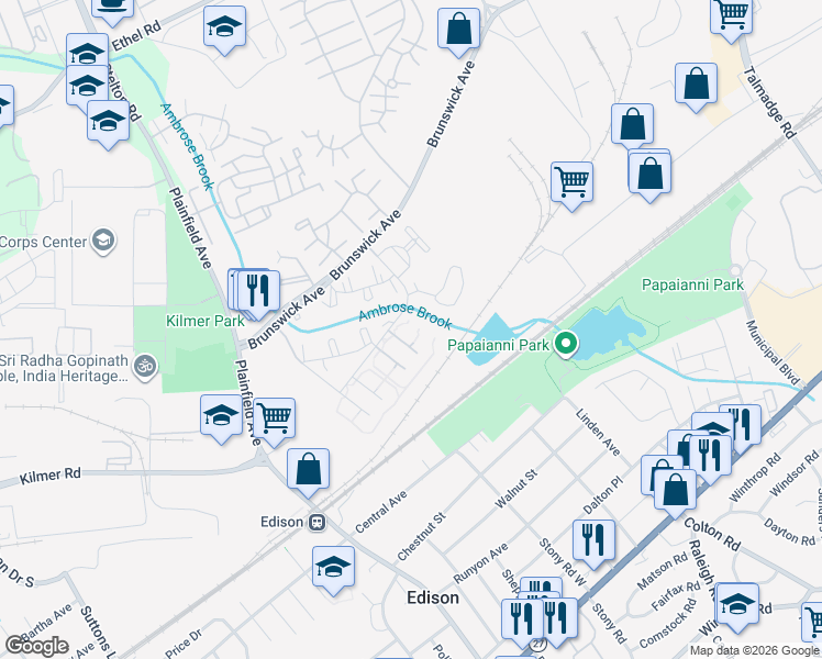 map of restaurants, bars, coffee shops, grocery stores, and more near 2674 Wildberry Court in Edison