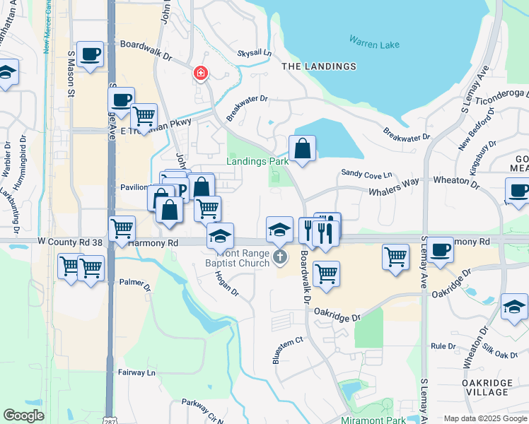 map of restaurants, bars, coffee shops, grocery stores, and more near 4420 Stover Street in Fort Collins