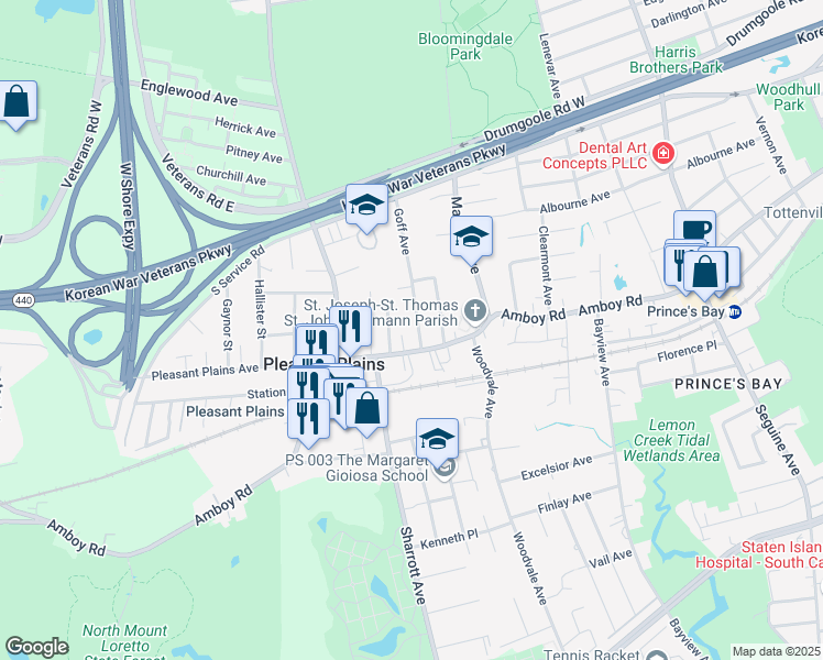 map of restaurants, bars, coffee shops, grocery stores, and more near 43 Goff Avenue in Staten Island