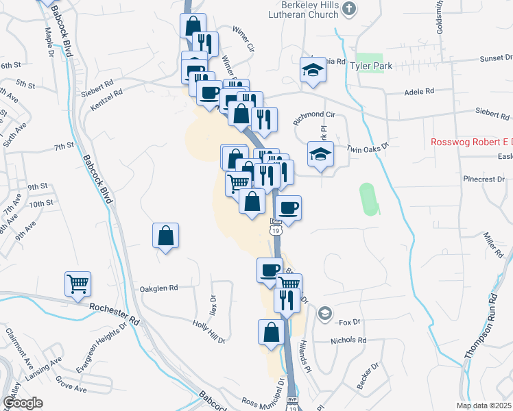 map of restaurants, bars, coffee shops, grocery stores, and more near 4801 McKnight Road in Pittsburgh