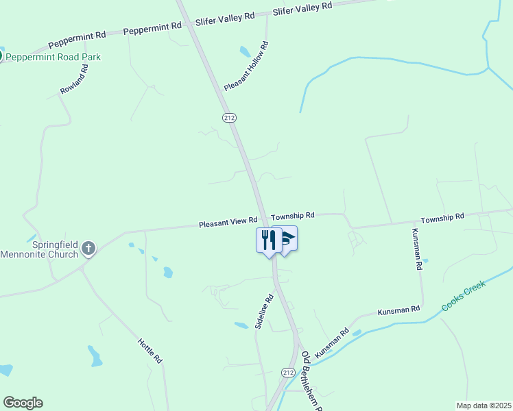 map of restaurants, bars, coffee shops, grocery stores, and more near 2025 Pennsylvania 212 in Coopersburg