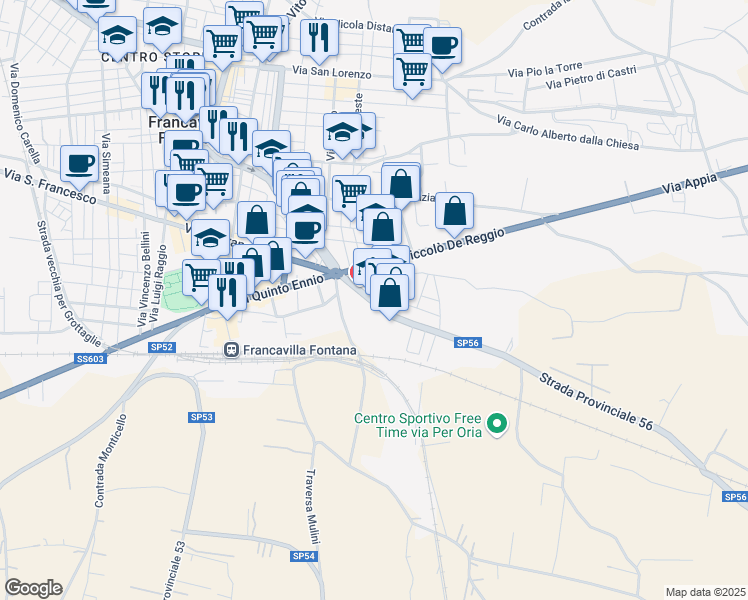 map of restaurants, bars, coffee shops, grocery stores, and more near 21 Via Giovanni Pascoli in Francavilla Fontana