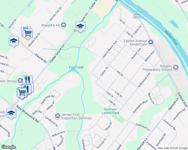 map of restaurants, bars, coffee shops, grocery stores, and more near 127 John E Busch Avenue in Franklin Township