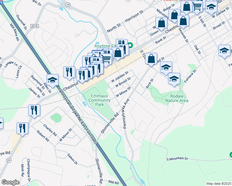 map of restaurants, bars, coffee shops, grocery stores, and more near 1240 West Broad Street in Emmaus