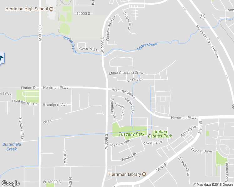 map of restaurants, bars, coffee shops, grocery stores, and more near 5516 Varenna Street in Herriman