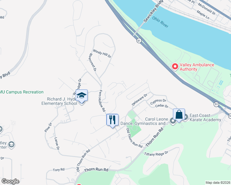 map of restaurants, bars, coffee shops, grocery stores, and more near 700 Lee Drive in Coraopolis