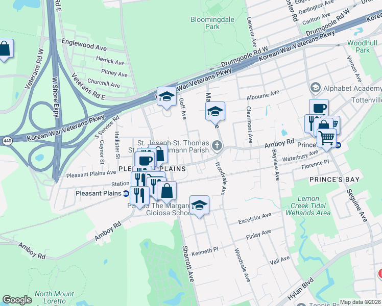 map of restaurants, bars, coffee shops, grocery stores, and more near 43 Goff Avenue in Staten Island