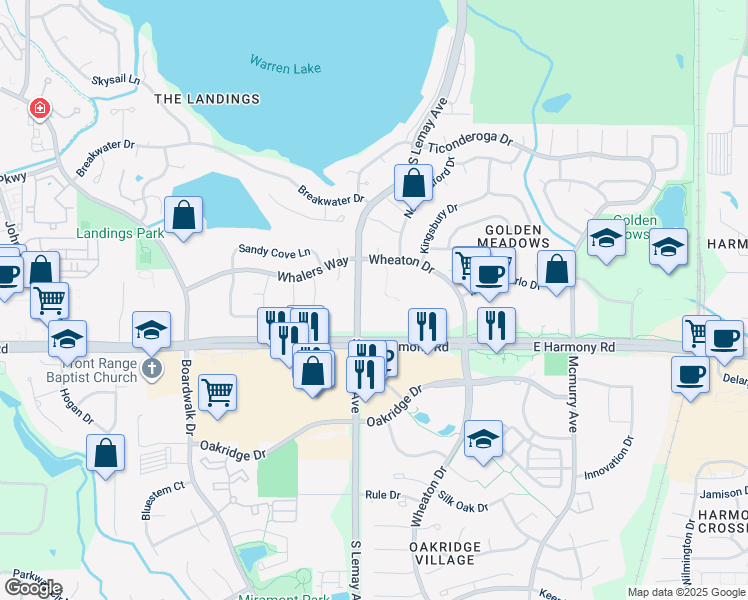 map of restaurants, bars, coffee shops, grocery stores, and more near 4470 South Lemay Avenue in Fort Collins