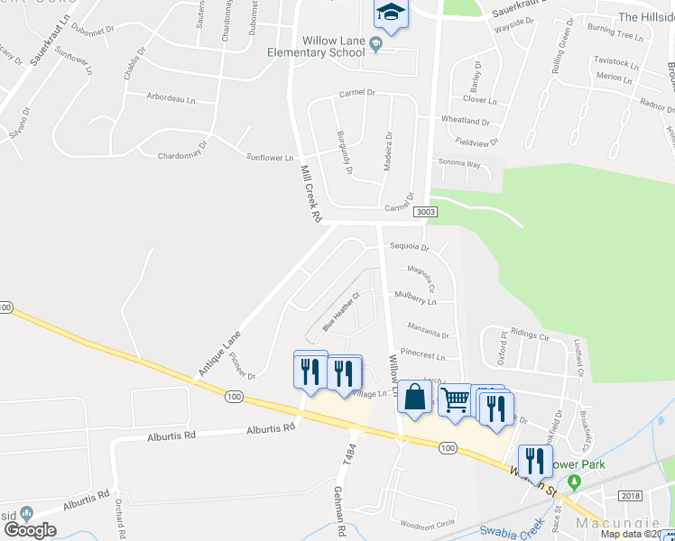 map of restaurants, bars, coffee shops, grocery stores, and more near 2851 Sequoia Drive in Macungie