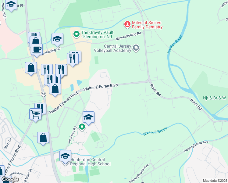map of restaurants, bars, coffee shops, grocery stores, and more near 70 Junction Road in Flemington