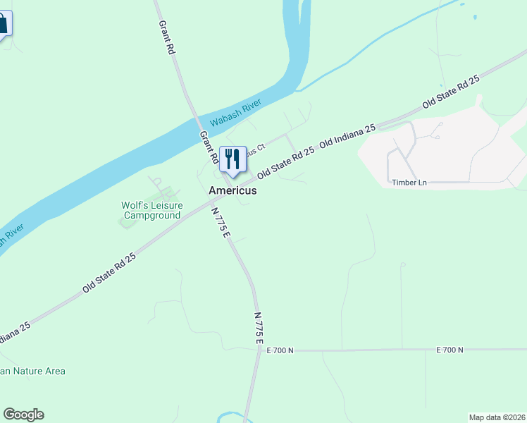 map of restaurants, bars, coffee shops, grocery stores, and more near 7513 Old State Road 25 in Lafayette