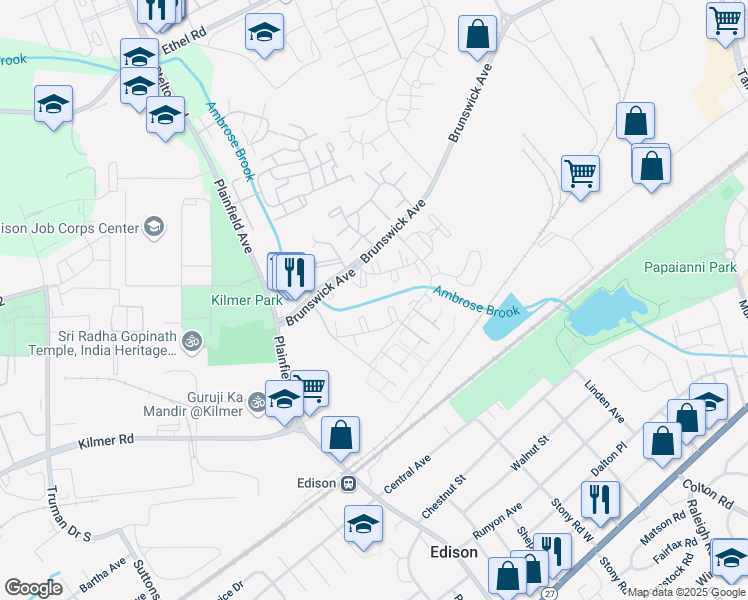 map of restaurants, bars, coffee shops, grocery stores, and more near 226 Forest Drive in Edison