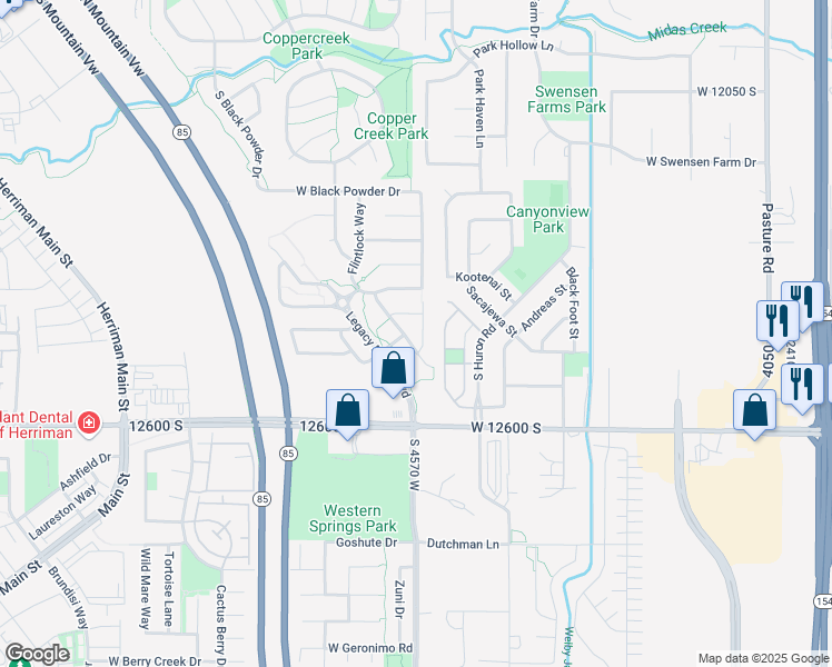 map of restaurants, bars, coffee shops, grocery stores, and more near 12448 South Iron Sight Way in Herriman
