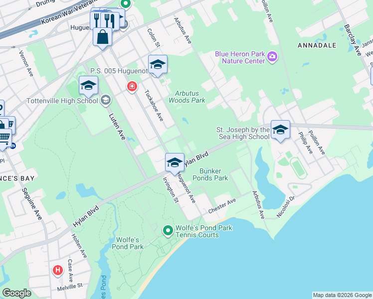 map of restaurants, bars, coffee shops, grocery stores, and more near 298 Kingdom Avenue in Staten Island