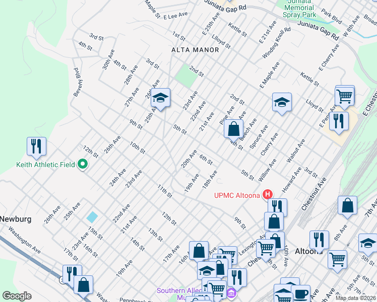 map of restaurants, bars, coffee shops, grocery stores, and more near 514 21st Ave in Altoona