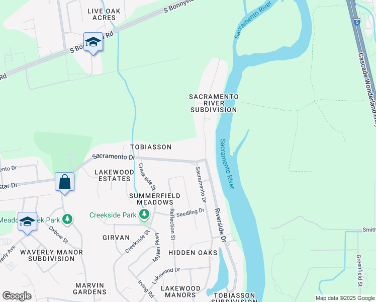 map of restaurants, bars, coffee shops, grocery stores, and more near 3282 Sacramento Dr in Redding