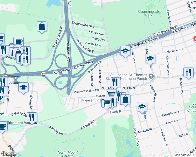 map of restaurants, bars, coffee shops, grocery stores, and more near 61 Hallister Street in Staten Island