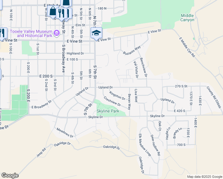 map of restaurants, bars, coffee shops, grocery stores, and more near 630 Upland Drive in Tooele