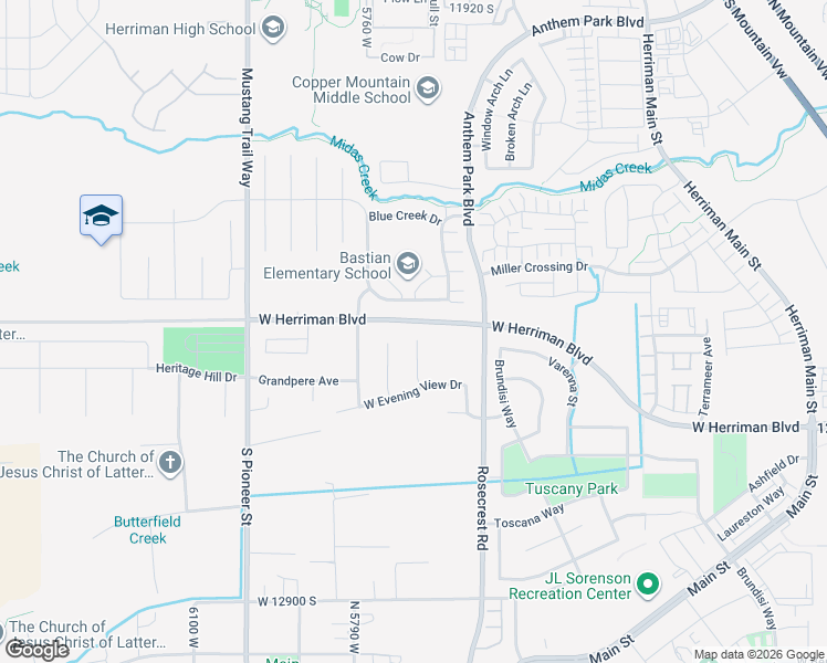 map of restaurants, bars, coffee shops, grocery stores, and more near 12442 South Luzerne Court in Herriman